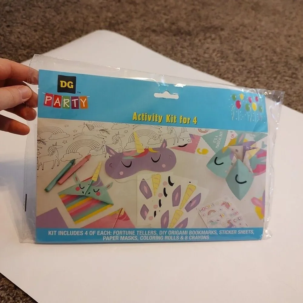 Kids Unicorn Craft Activity Kit 4 Count Masks Origami Bookmarks Stickers Crayon
